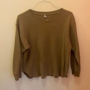Cozy Uniqlo Mustard V-Neck Waffle Long Sleeve Top